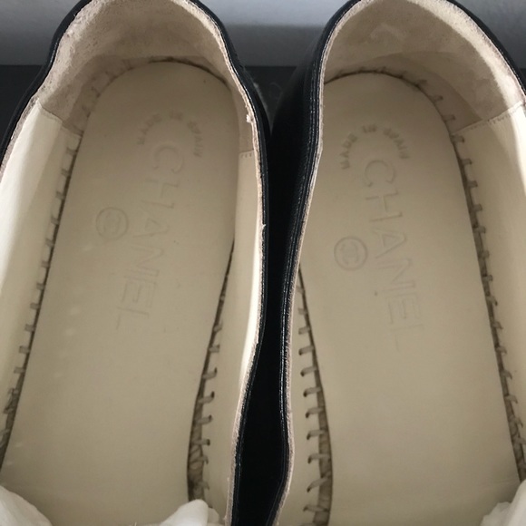 CHANEL BLACK LAMBSKIN LEATHER ESPADRILLES FLATS 38 - Picture 3 of 8